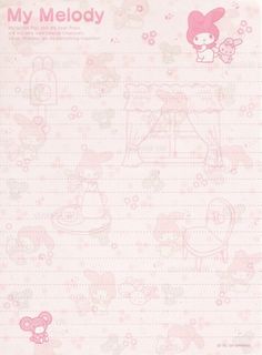 a pink notebook with hello kitty and other cartoon characters on the cover, all lined up