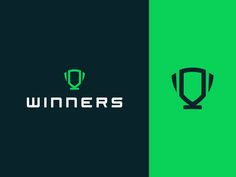 two logos for winners, one with a trophy and the other with a green background