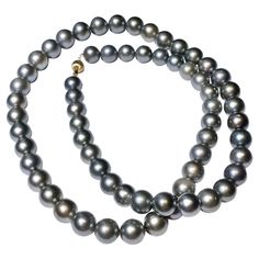 A Strand of Grey colour Silver tone Tahitian pearl necklace with 18K Yellow Gold Clasp. The length of the necklace is 77cm. We can alter the length of this necklace by adding or removing some pearls. please contact us if you want a different length. The prices will change when the length changes. A 11 mm to 13.1 mm Silver Colour Grey tone Tahitian Pearl Necklace with 18k Gold Clasp It consists of 63 pieces Tahitian pearls Tahitian Pearl Necklace, Necklace Clasp, Pearl Necklace Vintage, Necklace Clasps, Grey Colour, Tahitian Pearls, Vintage Pearls, Grey Tones, Fine Jewellery