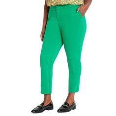 Featuring a tailored fit, these high-rise pants with a front fly zipper and hook and bar are crafted from compact stretch knit, offering a structured yet comfortable full-length inseam available in regular, tall, and petite sizes. Size: 18.  Color: Green.  Gender: female.  Age Group: adult. Stretch Work Pants, Plus Size Pants, Work Wear Women, High Rise Pants, Petite Size, Work Pants, Size 20, Gender Female, Size 16