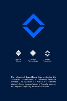 the diamond logo is shown in blue and white, as well as other symbols that appear on