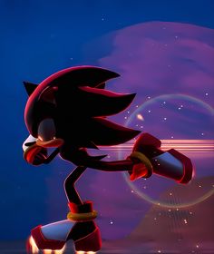 the sonic character is doing tricks on his skateboard in front of a purple background