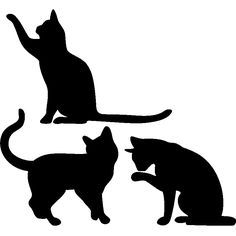 three silhouettes of cats sitting and standing on their hind legs, one with its paw in the air