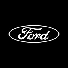 the ford logo is shown in white on a black background and it appears to be an oval