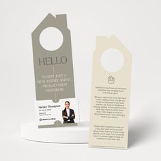 a door hanger with an image of a man in a suit and tie on it