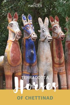 three wooden statues with the words terracotta horses of cheetinda