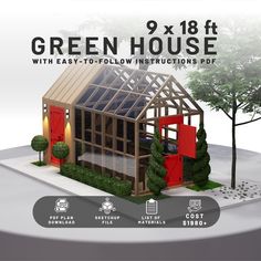 9'x18' DIY Lean-to Wooden Greenhouse Building Plans - Etsy Greenhouse Building, Wooden Greenhouse, Lean To, Greenhouse Shed, Coop Plans, Wooden Greenhouses, Backyard Greenhouse, Greenhouse Plans, Christmas Village Display