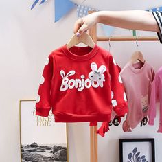 Spring / Autumn Long Sleeves Bunny Tee for Kids - Pink & Blue Baby Shop - Review Red Cartoon Print Top For Spring, Red Cartoon Print Top For Summer, Red Cartoon Print Tops For Summer, Red Cartoon Print Sweatshirt For Fall, Red Long Sleeve T-shirt With Cartoon Print, Red Cotton Sweatshirt For Spring, Red Cotton Spring Sweatshirt, Spring Red Cotton Sweatshirt, Playful Red Cotton Sweatshirt