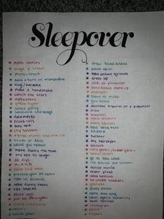 a poster with the words sleepover written on it