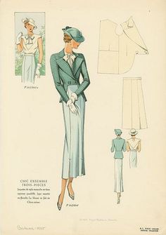 1930s Fashion Plates, 1930s Women, Woman's Suit, Bolero Pattern, Drag Make-up