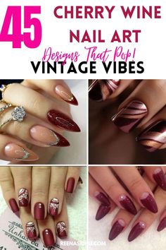 Embrace vintage vibes with 45 cherry wine nail art designs! Discover classic and eye-catching designs that pop with style. #CherryWineNails #NailArtDesigns #VintageVibes Wine Nail Designs, Wine Nail Art, Tuxedo Nails, Wine Nails, Back To School Nails, Cherry Wine, October Nails, Summer Nails Colors