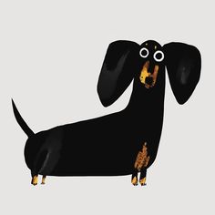 a drawing of a dog with big eyes and a long tail, sitting on its hind legs