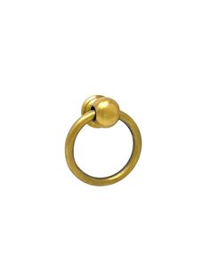 a gold ring with two balls on the top and one ball in the middle, against a white background