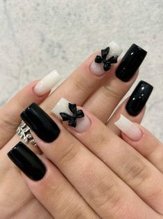 White French Acrylic Nails, Rave Nails, Black And White French, Aqua Nails, Spring Acrylic Nails, Nails Now, Grunge Nails