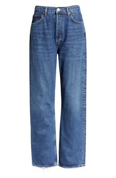 These straight-leg jeans with a high waist are cut from nonstretch organic-cotton denim and finished with subtle fading for a versatile style with retro appeal. 29 1/2" inseam; 15 1/2" leg opening; 12 3/4" front rise 15" back rise (size 29) Button fly Five-pocket style 100% organic cotton Machine wash, tumble dry Made in Turkey Baggy Straight-leg Denim Blue Jeans, Agolde Harley Jeans, Agolde Nico Jeans, Agolde 90s Mid Rise Loose Fit, Agolde 90s Pinch Waist Jeans, Topshop Mom Jeans, Yellow Jumper, Agolde Jeans, Weekly Outfits