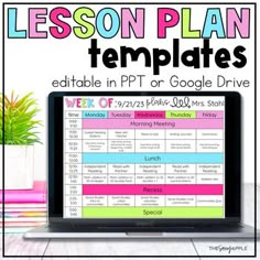 the lesson plan template is displayed on a laptop screen with a potted plant in the background