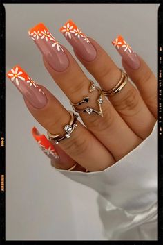 Orange Nail Designs, Sassy Nails, Fancy Nails Designs, Summery Nails, Her Nails, Summer Acrylic Nails, Orange Nails, Square Acrylic Nails, Coffin Nails Designs