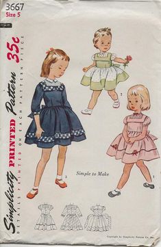 Vintage 50's Girls Shirley Temple Style Square Yoke Full | Etsy Vintage Clothes Patterns, Vintage Girls Clothes, Trims Fashion, Vintage Kids Clothes, Vintage Girls Dresses, Sewing Patterns Girls, Baby Dress Patterns