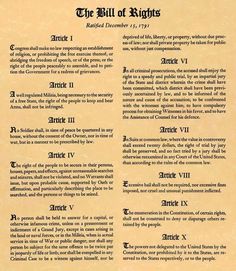 the bill of rights printed on parchment paper