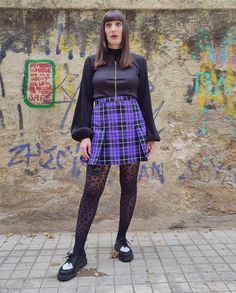 Tartan grunge mini skirt in purple, punk plaid short skirt with pleats. Made to order to any size. Plus sizes are available. Just add your natural waist and hips measurements in the note to seller section or send me a message. The skirt is high waist and pleated and it is lined with black lining. Closes with a black zipper on the back. The length is 17''/43 cm. *Please send me your waist and hips measurements to the note to seller section at checkout or send me a message. More skirts available a Punk Style Mini Skort For Alternative Fashion, Alternative Mini Skirt For Streetwear, Punk Style Mini Length Skort For Alternative Fashion, Edgy Mini Skirt For School, Grunge Mini Skirt For Streetwear, Alternative Style Mini Skirt For Fall, Punk Pleated Skirt For School, Punk Style Pleated Skirt For School, Edgy Mini Skirt For Winter