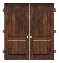 two brown wooden doors with metal handles