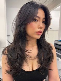 Long Hair Cuts Curtain Bangs, Butterfly Haircut On Straight Hair, Butterfly Haircut With Wispy Bangs, Butterfly Haircut Bangs, Wispy Layered Hair, Soft Layers With Curtain Bangs, Wispy Face Framing, Wispy Haircut, Thick Curtain Bangs