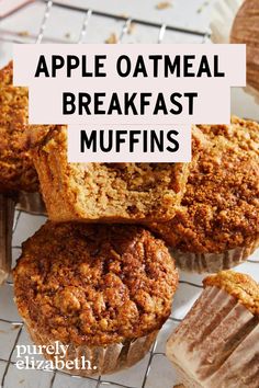 apple oatmeal breakfast muffins on a cooling rack with text overlay