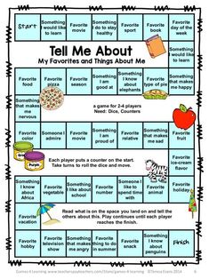 a game board with words that say tell me about my favorite food and things around the world