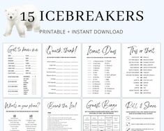 the printable icebreakers game is shown with instructions for how to use it