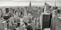 black and white photograph of new york city from the top of the empire state building