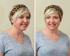 leopard headband on pixie cut Pixie Headband, Growing Out Pixie Cut, Leopard Headband