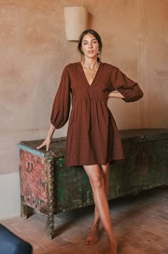 Chocolate cotton jacquard ALMA Mini Dress Cotton Skirt, Comfortable Fashion, Simple Dresses, Slow Fashion, Cotton Dresses, Capsule Wardrobe, A Woman, Short Dresses, H&m