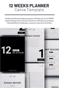 the twelve week planner is shown in black and white