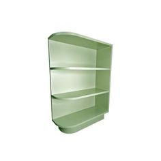 a green shelf with three shelves on each side