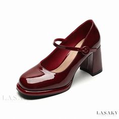 Lasaky - Sian Mary Jane High Heels with Thick Heels - Single Sole Shoes Thick Heels Pumps, White Fashion Sneakers, Mode Shoes, Chunky Heels Casual, Mary Jane High Heels, Rough Heels, Dr Shoes, Chunky Heel Pumps, Loafer Shoes Women