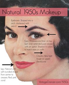 1950’s Makeup, 1950s Makeup Tutorial, 1950 Makeup, 1950s Hair And Makeup, 1950's Makeup, 1950s Beauty, Make Up Guide, 1950s Makeup, 50s Makeup