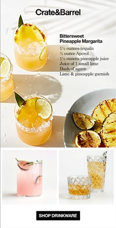 an advertisement for a pineapple margarita drink with the caption, shop drinkware