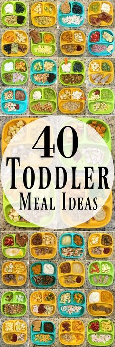 the top ten toddler meal ideas with text overlays that reads, 40 toddler meal ideas