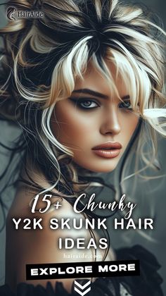 Y2K Revival: Revive the Y2K era with this throwback skunk hair trend that merges vintage and contemporary flair. Reverse Skunk Hair, Blonde Hair Black Highlights, Y2k Chunky Highlights, Skunk Stripe Hair