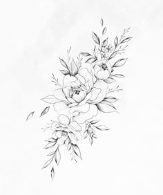 a black and white drawing of flowers