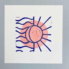 a drawing of a sun with waves coming out of it's center on a white card