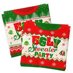 PRICES MAY VARY. 🎄【UGLY SWEATER】You will get 40pcs Christmas ugly sweater napkins in size 13” *13”, which will make a perfect addition to your Christmas party! 🎅【FEATURES】Full of strong Christmas style. We've used the classic red and green colors, designed a variety of sweater patterns, and it has "Ugly Sweater Party" printed on it.Unique design attracts people's attention. 🎄【QUALITY】Christmas napkins are made of high quality paper, soft and thick, large in size and quantity. Using them at yo Ugly Sweater Party Decorations, Charcuterie Party, Christmas Ugly Sweater, Sweater Patterns, Thanksgiving Party, Ugly Christmas Sweater Party, Christmas Napkins, Ugly Sweater Party, Christmas Style