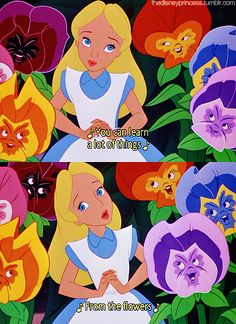 there are many different cartoon characters with flowers in front of them, and one has an angry face on it