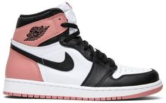 Appearing with a similar design as the iconic Black Toe offering of the Jordan 1 . this particular rendition of the classic basketball sneaker applies almost the exact same color placement . but with Rust Pink tones on the heel and outsole instead of red. The upper is also constructed with a premium leather application [...] Jordan 1 Retro High Turbo Green, Jordan Rose, Basketball Nike, Painted Nikes, Custom Jordans, Authentic Jordans, Basket Style, Jordan Shoes Girls, Cute Nike Shoes