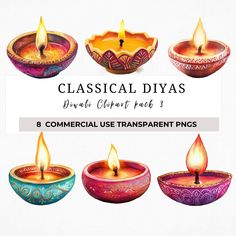 different types of candles with the words classical diyas