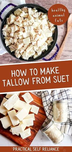 how to make tallow from suit in a skillet with text overlay that reads, how to make tallow from suit practical self reliance