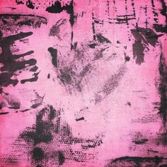 an abstract painting with black and pink colors