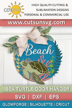 an advertisement for a door hanger featuring a sea turtle and corals on it