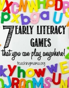 there is a sign with letters and numbers on it that says, 7 early library games that you can play anywhere