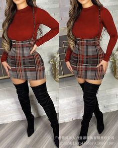 Short Sleeve Bodycon Dress, Love Print, Suspender Skirt, Dress Suit, Baddie Outfits Casual, Plaid Print, Thigh High Boots